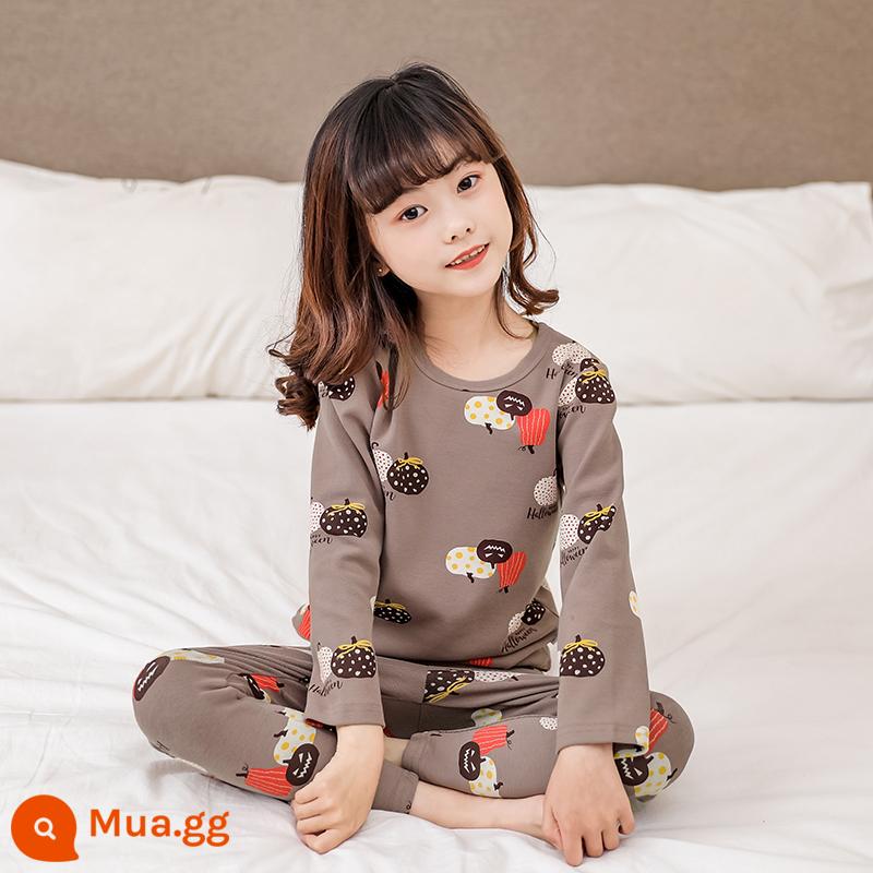 Bộ đồ lót trẻ em cotton nguyên chất bé trai quần áo mùa thu quần vệ sinh cotton bé áo len cotton đồ ngủ quần áo mặc ở nhà mùa xuân thu phần mỏng - Cà phê nhẹ Halloween Pumpkin Plus [Phong cách cotton nguyên chất loại A]