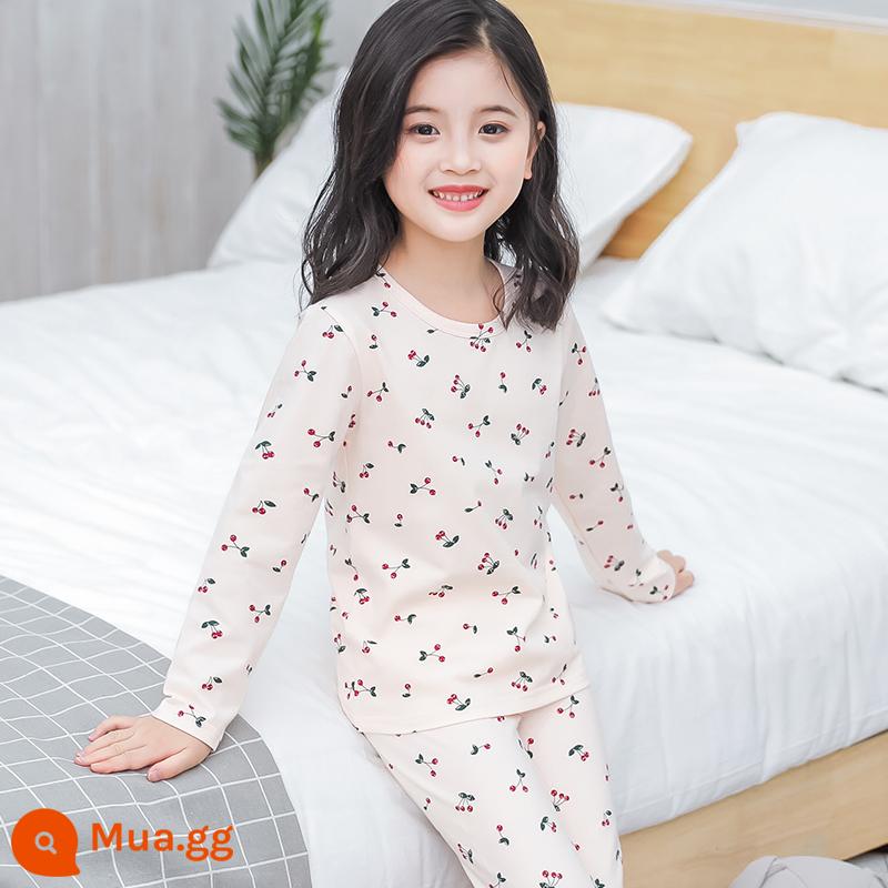 Bộ đồ lót trẻ em cotton nguyên chất bé trai quần áo mùa thu quần vệ sinh cotton bé áo len cotton đồ ngủ quần áo mặc ở nhà mùa xuân thu phần mỏng - Bột thịt anh đào nhỏ [Bông nguyên chất loại A]