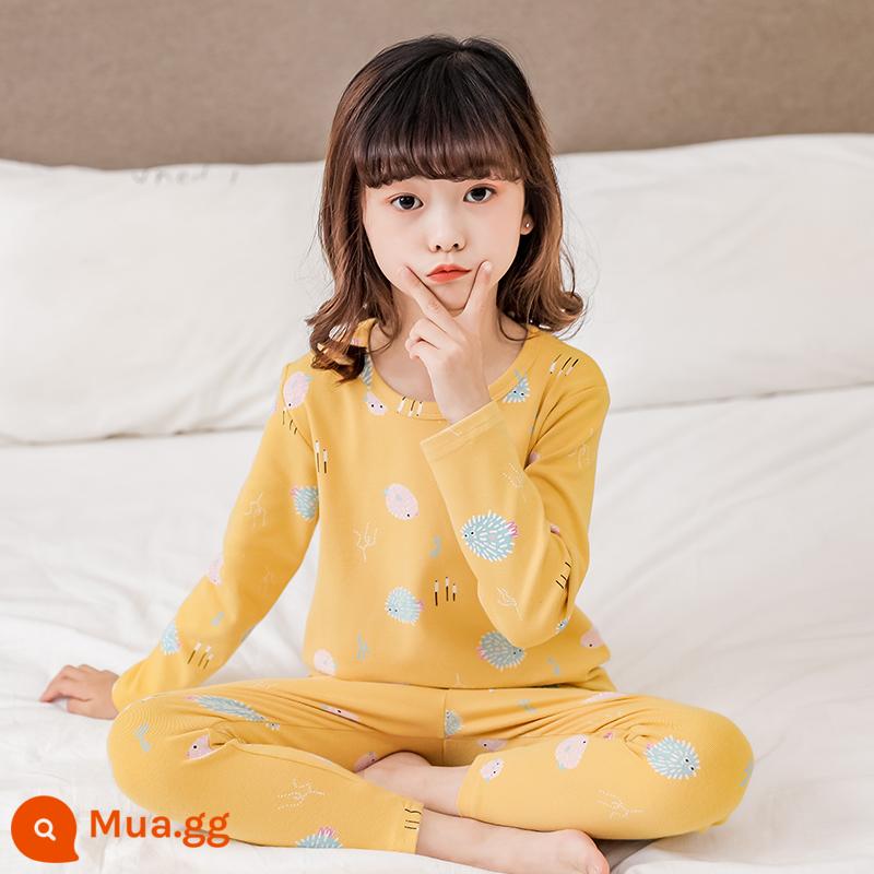 Bộ đồ lót trẻ em cotton nguyên chất bé trai quần áo mùa thu quần vệ sinh cotton bé áo len cotton đồ ngủ quần áo mặc ở nhà mùa xuân thu phần mỏng - Cá Nóc Nhỏ Màu Vàng Gardenia [Phong cách cotton nguyên chất loại A]