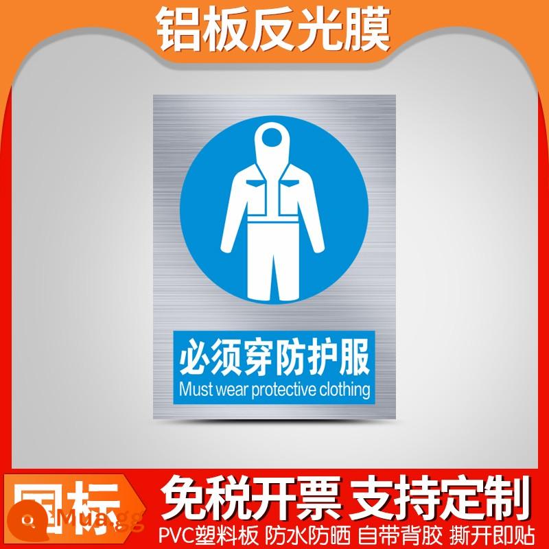 Biển cảnh báo an toàn bằng nhôm, khẩu hiệu xây dựng nhà xưởng tùy chỉnh, cẩn thận điện giật, không hút thuốc, nguy hiểm về điện, vật liệu tấm nhôm, biển cảnh báo giao thông - Mặc quần áo bảo hộ - nhôm