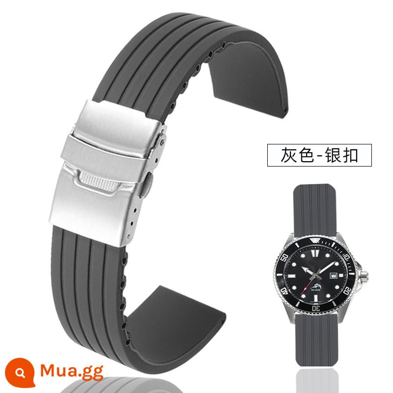 Thích hợp cho dây đeo đồng hồ silicon Seiko số 5 nam Một mảnh nhỏ màu đen và xanh nước ma cocktail thắt lưng cao su đóng hộp 20 - (C76) Xám-(K33) Khóa an toàn bạc