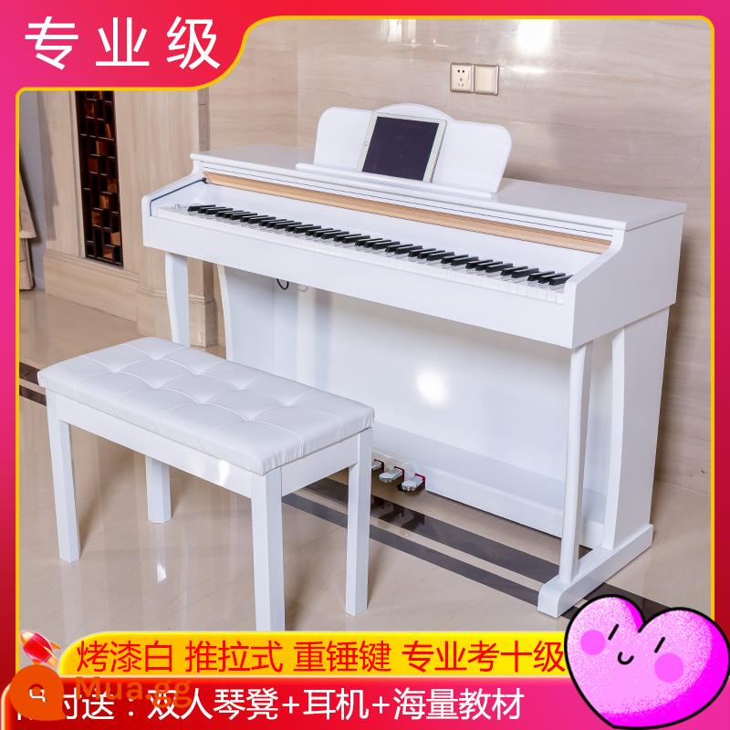 Đàn piano điện Tandele búa nặng 88 phím tại nhà kiểm tra chuyên nghiệp lớp giáo viên mẫu giáo trẻ em mới bắt đầu thép điện kỹ thuật số thông minh - Cấp chuyên nghiệp - búa đủ trọng lượng Loại A sơn màu trắng (màu thép nguyên chất + nắp kéo đẩy + ghế đàn piano)