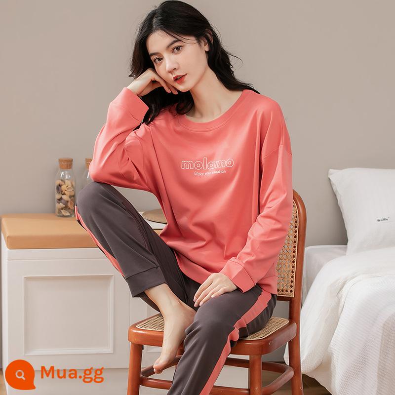 Pyjamas Bà 2022 Mới mùa thu mới Cotton Long Long Sleeves dễ thương Red Red Home Dịch vụ nhà mới có thể được mặc vào mùa đông - YUE5184