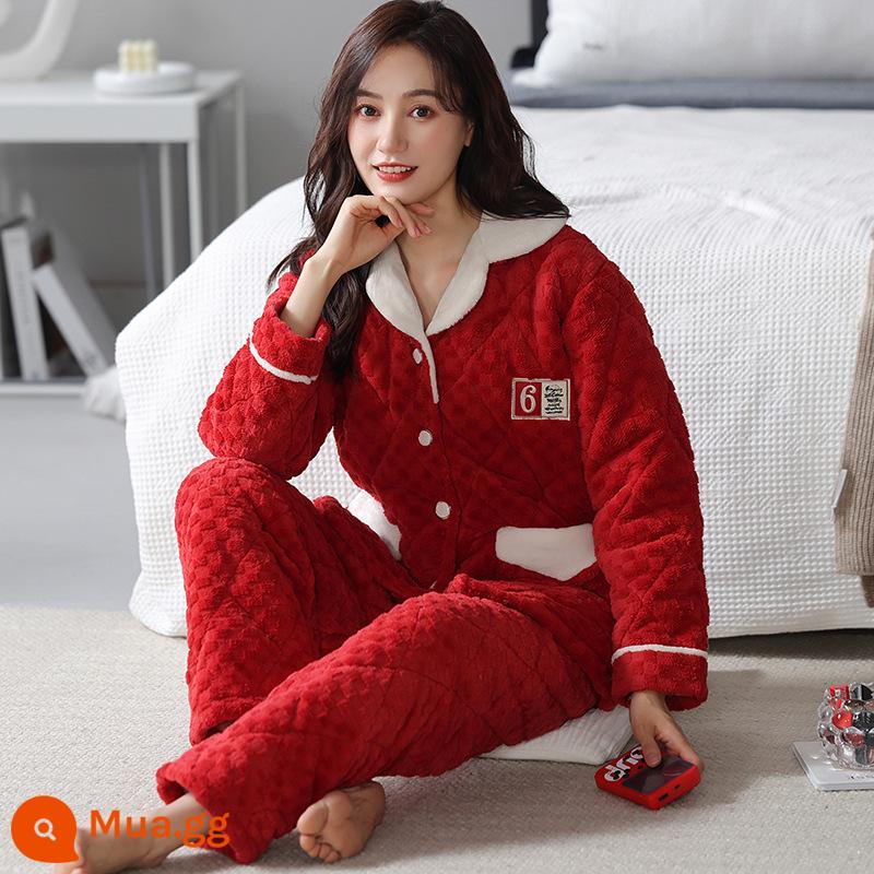 Pyjamas Winter's Winter Warm Fhamine ba -layer Cotton dày đặc và áo khoác Cotton Cotton Coral Velvet House Set - GZ182316