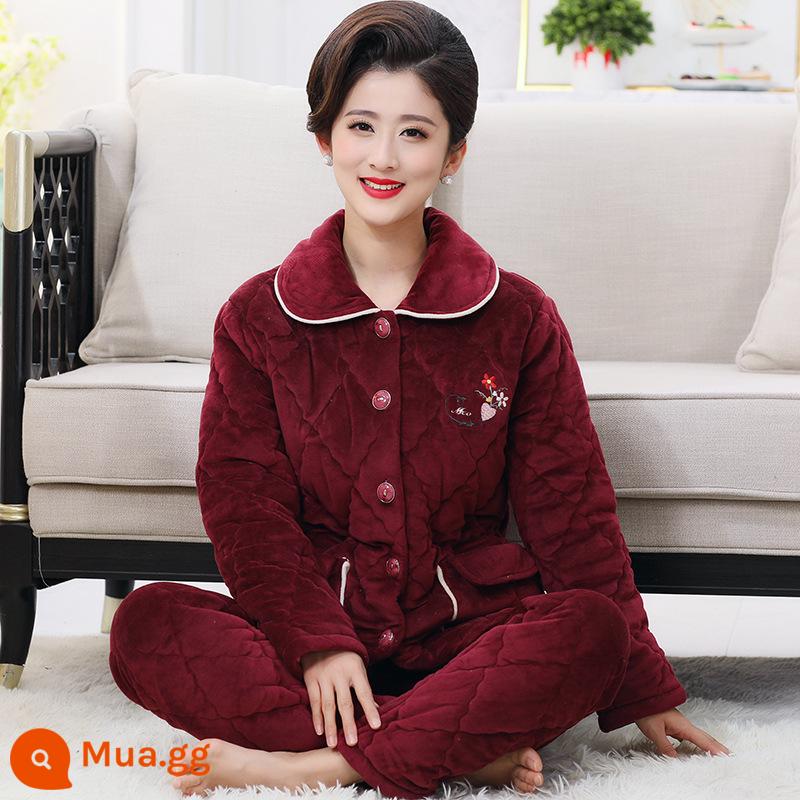 Pyjamas Winter's Winter Warm Fhamine ba -layer Cotton dày đặc và áo khoác Cotton Cotton Coral Velvet House Set - GZ182207