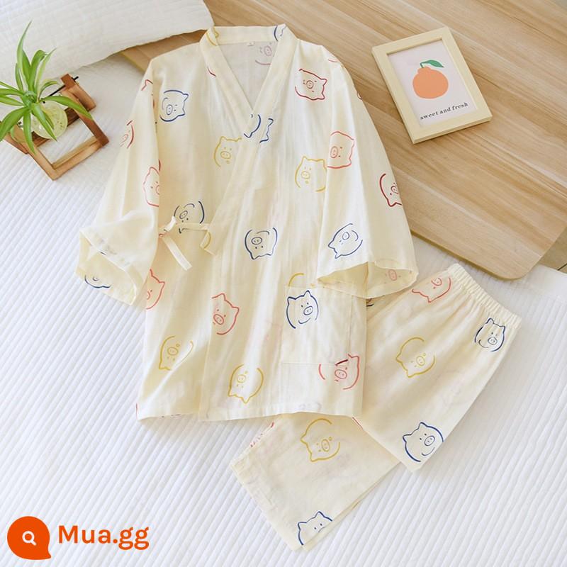 Nhật Bản tươi Kimono Pyjamas Nữ Mùa xuân và Autumn Air -Chiped Seven -Point Sleeve Cotton Garenze Beauty Home Sweat - Vỏ kimono bằng gạc heo đầy màu sắc SXL