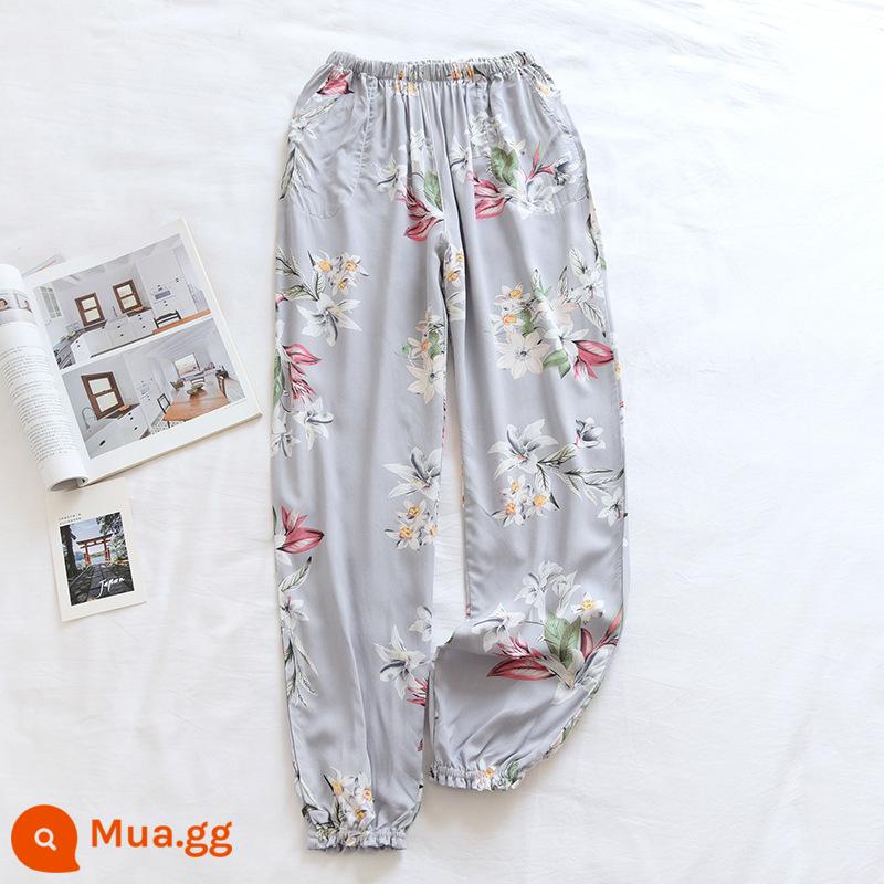 Quần áo pyjamas cotton và lụa trong mùa hè cotton tinh khiết cotton lụa lụa chống đèn lồng -mosquito mặc quần áo bông nhân tạo và quần tại nhà mùa thu - hoa huệ xám