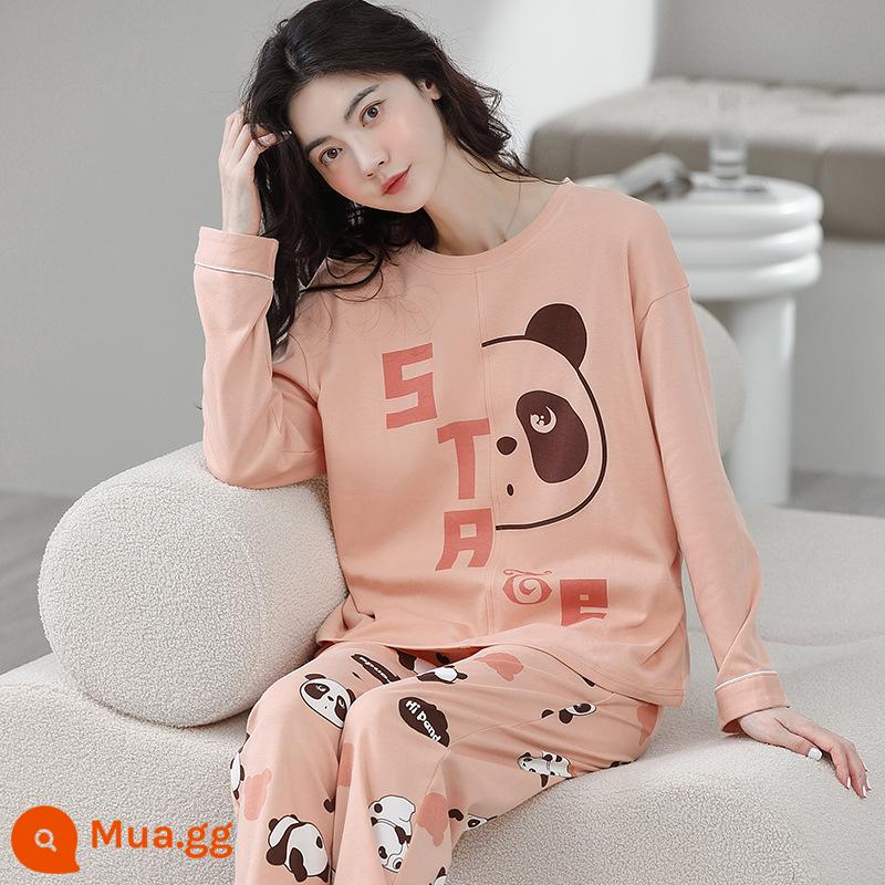 Pyjamas Bà 2022 Mới mùa thu mới Cotton Long Long Sleeves dễ thương Red Red Home Dịch vụ nhà mới có thể được mặc vào mùa đông - màu sô cô la