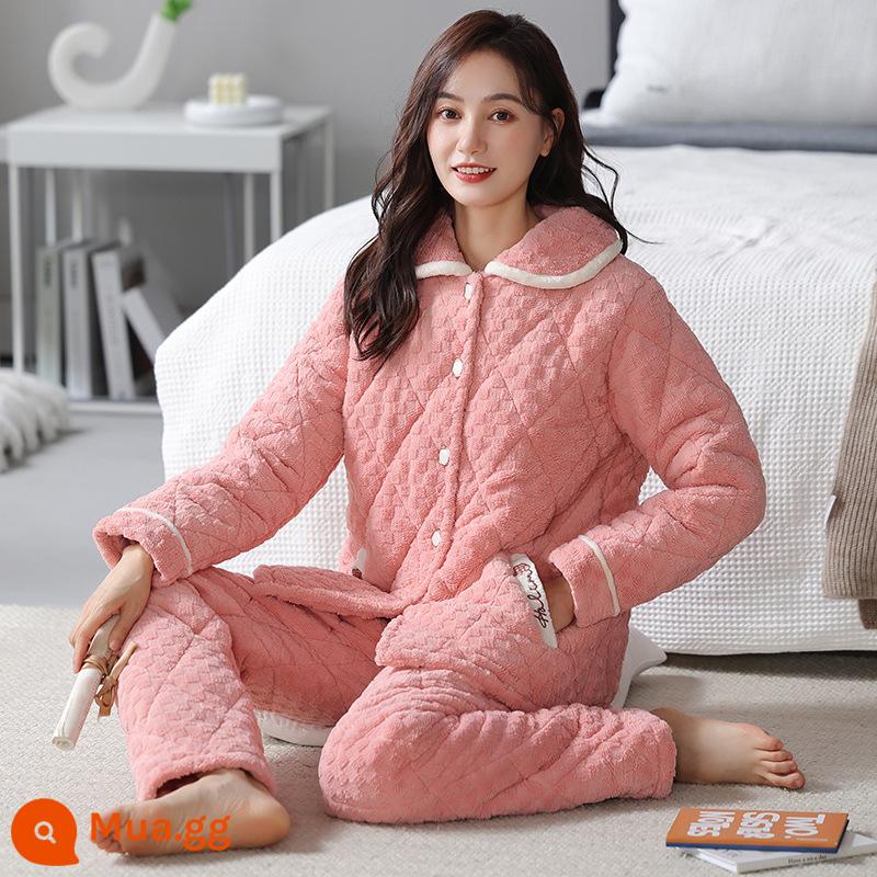 Pyjamas Winter's Winter Warm Fhamine ba -layer Cotton dày đặc và áo khoác Cotton Cotton Coral Velvet House Set - GZ182314