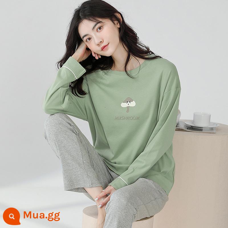 Pyjamas Bà 2022 Mới mùa thu mới Cotton Long Long Sleeves dễ thương Red Red Home Dịch vụ nhà mới có thể được mặc vào mùa đông - YUE5266