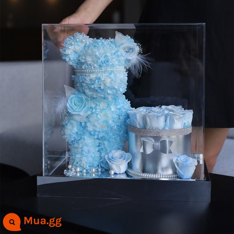 Món quà ngày lễ tình nhân màu đỏ ròng Nàng tiên cá Ji Yongsheng Flower Fluid Bạo lực gấu trang trí Hộp quà tặng cho bạn gái và sinh nhật của bạn gái - Gấu Bạo Lực Ôm Xô Ngọc Trai Xanh Băng (Gradient Xanh và Trắng) Kích thước: 38*28*38cm