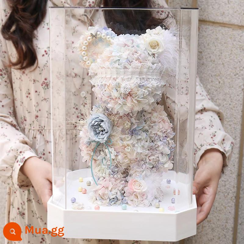 Món quà ngày lễ tình nhân màu đỏ ròng Nàng tiên cá Ji Yongsheng Flower Fluid Bạo lực gấu trang trí Hộp quà tặng cho bạn gái và sinh nhật của bạn gái - Nền trắng hình bát giác kiểu nàng tiên cá gấu hung bạo size 27*27*40CM