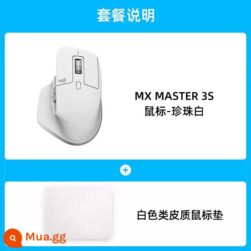 Chuột bluetooth không dây Logitech MX Master 3S cao cấp tắt tiếng màn hình máy tính xách tay Bolt receiver - MX Master3S Trắng Ngọc Trai + Bàn Di Chuột