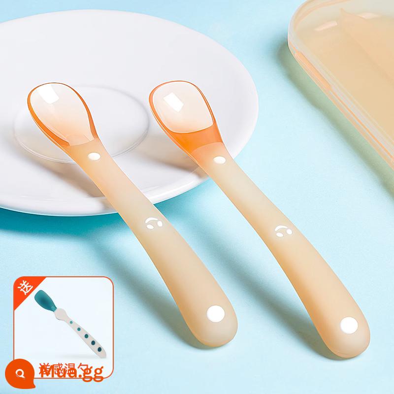 Thìa silicone Sentaole thìa ăn dặm cho bé sơ sinh từ 6 tháng tuổi trở lên thìa silicone mềm cho bé - Muỗng mềm mọc lên mềm mại màu vàng 50° + thìa hâm nóng [hộp đựng miễn phí] [Sentola]