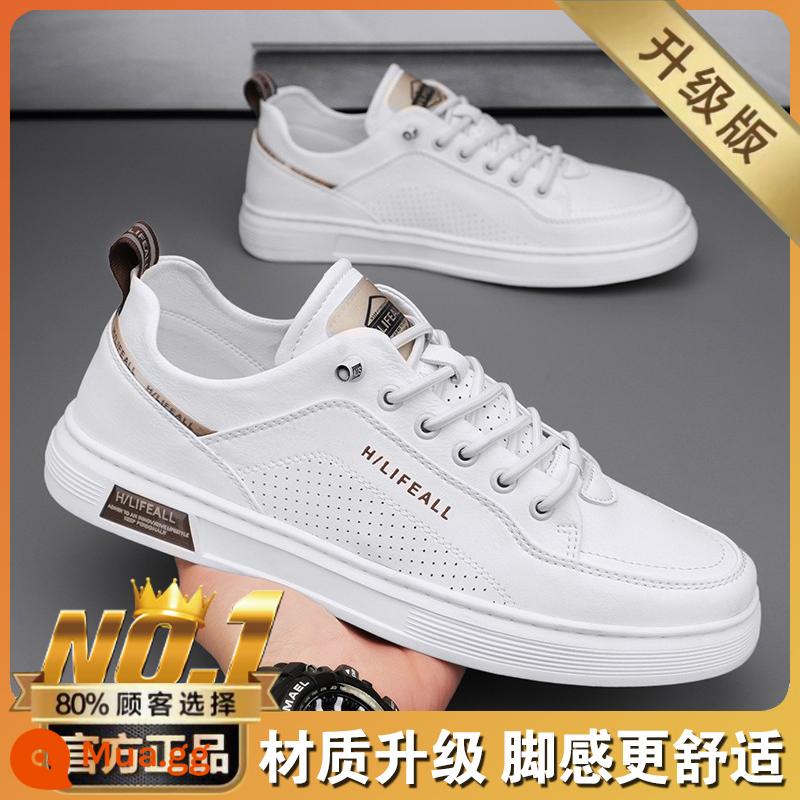 Giày Slip On Nam Mùa Hè Thoáng Khí Phi Công Giày Nam Thể Thao Phẳng Chống Trơn Trượt Chống Thấm Nước Giày Da Nhỏ Màu Trắng - Trắng nâu (hình ảnh chính phiên bản nâng cấp)