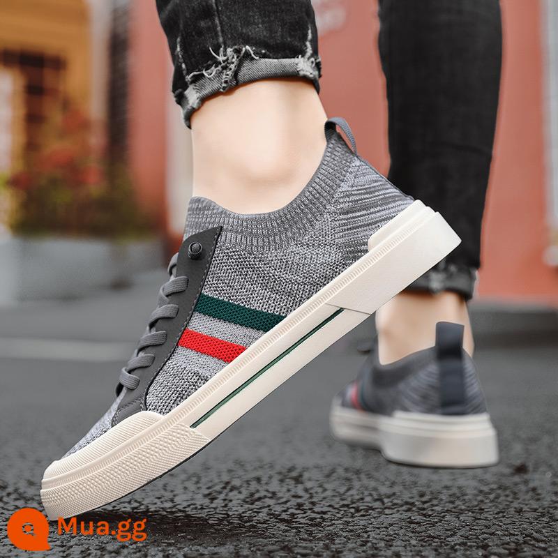 Giày Slip-On Nam Mùa Hè Thoáng Khí Mỏng Làm Việc Giày Vải Bay Dệt Giày Nam Thể Thao Phẳng giày Chống Trơn Trượt - Màu xám (xu hướng)