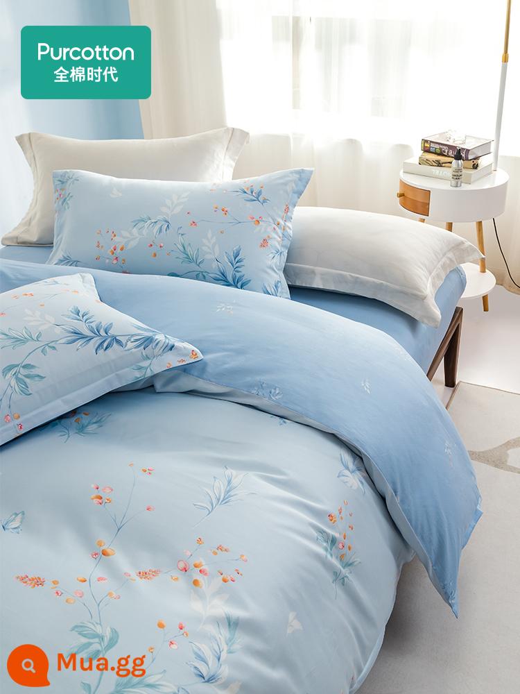 Cotton Kỷ Nguyên 60 Bá Tước Satin Bộ 4 Món 100% Cotton Mượt Giường Vỏ Chăn Bộ Chăn Ga Gối - Màu xanh san hô nho [60S satin]