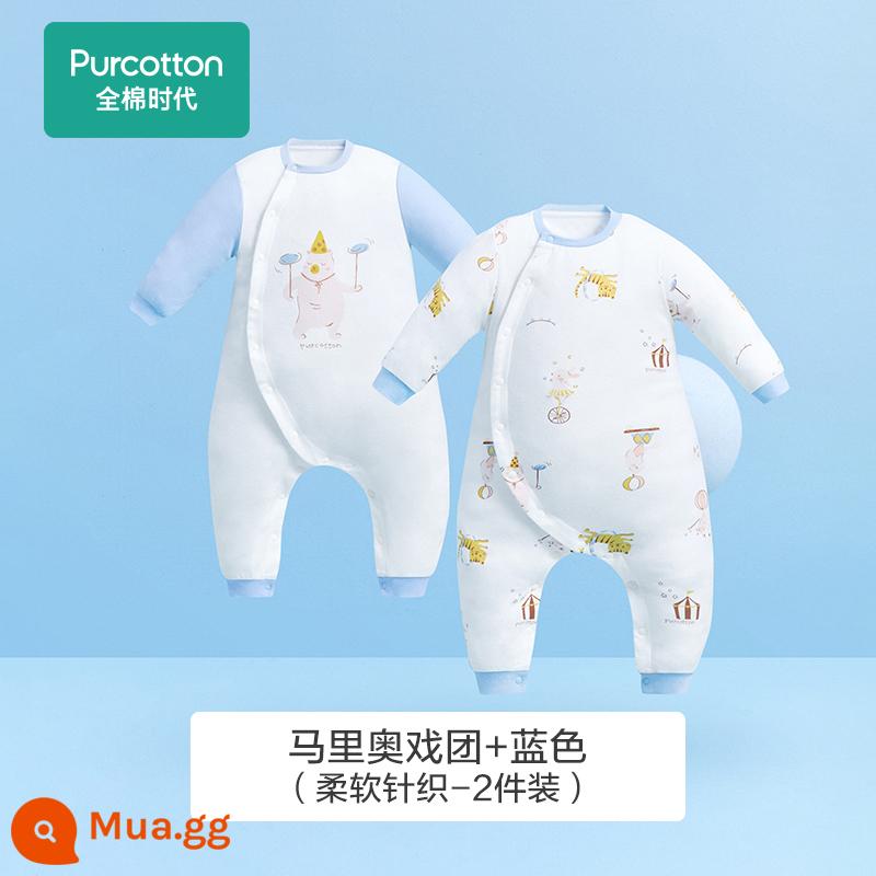 Cotton Thời Đại Sơ Sinh Jumpsuit Body-Phù Hợp Kháng Khuẩn Nguyên Chất Cotton Gạc Trẻ Em Bé Áo Liền Quần Liền Quần 2 Cái - [Phong cách dệt kim cotton nguyên chất] Blue + Mario Theater