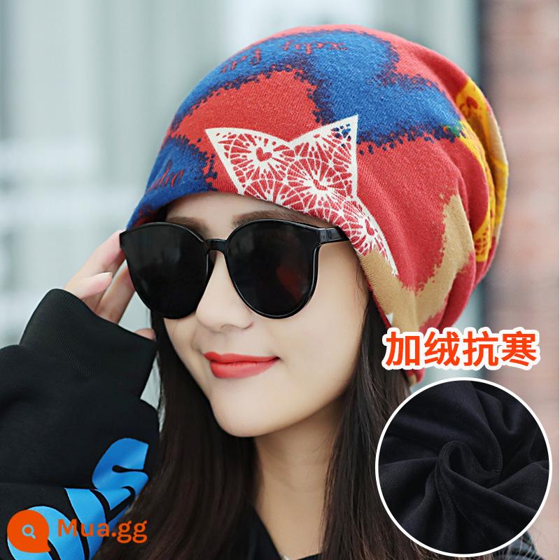 Mua 1 Tặng 1】 Ngoài Trời Mùa Đông Dày Cổ Nam Và Nữ Plus Nhung Ma Thuật Khăn Turban Cổ Tay Cổ Khăn Mũ Ấm Áp - Sắt thêu đỏ [cộng nhung]