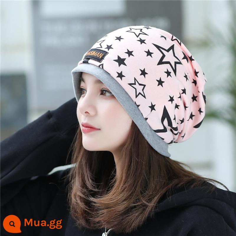 Ngoài Trời Mùa Thu Và Mùa Đông Ấm Cổ Khăn Magic Turban Bảo Vệ Mặt Cổ Tay Nam Nữ Bảo Vệ Cổ Dày Khăn Chui Đầu mũ Cotton - Ngôi sao năm cánh màu hồng