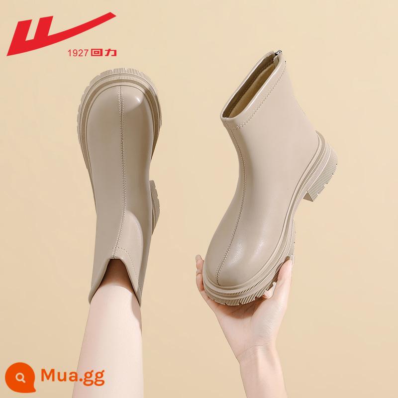 Hui Martin Boots Mô hình phụ nữ 2022 Mùa xuân và Mùa thu và Mùa đông dày Đế dày cộng với Boots Velvet Women Style Style Single - 1084 kaki [lớp lót một lớp] kiểu dây kéo gót chân