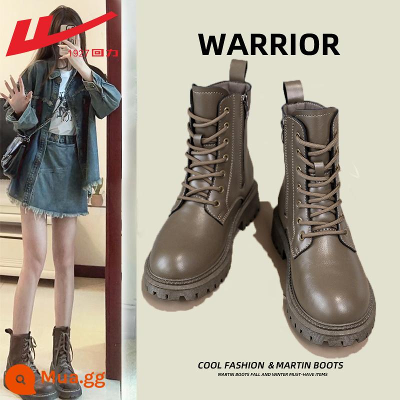 Hui Martin Boots Mô hình phụ nữ 2022 Mùa xuân và Mùa thu và Mùa đông dày Đế dày cộng với Boots Velvet Women Style Style Single - [Lớp lót một lớp] 1189 màu nâu kiểu mới