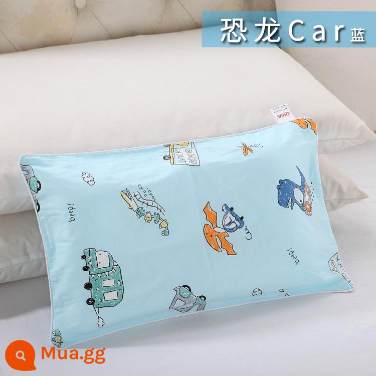 Nguyên chất cotton trẻ em Áo gối hoạt hình cotton cho bé học sinh mẫu giáo dây kéo áo gối nam nữ vỏ gối nhỏ dễ thương - Xe khủng long xanh đậm