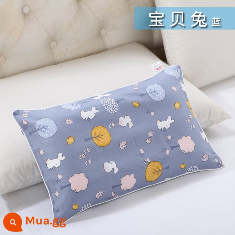 Nguyên chất cotton trẻ em Áo gối hoạt hình cotton cho bé học sinh mẫu giáo dây kéo áo gối nam nữ vỏ gối nhỏ dễ thương - thỏ con màu lục lam màu xanh