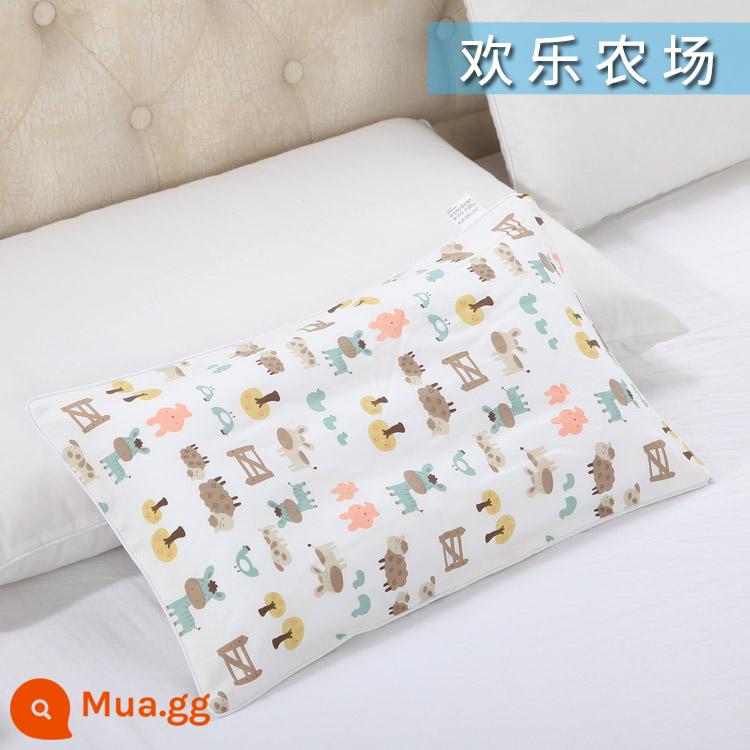 Nguyên chất cotton trẻ em Áo gối hoạt hình cotton cho bé học sinh mẫu giáo dây kéo áo gối nam nữ vỏ gối nhỏ dễ thương - Trang trại vui vẻ