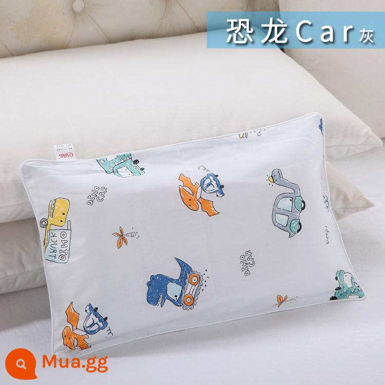 Nguyên chất cotton trẻ em Áo gối hoạt hình cotton cho bé học sinh mẫu giáo dây kéo áo gối nam nữ vỏ gối nhỏ dễ thương - Xe khủng long xanh quân đội màu xám