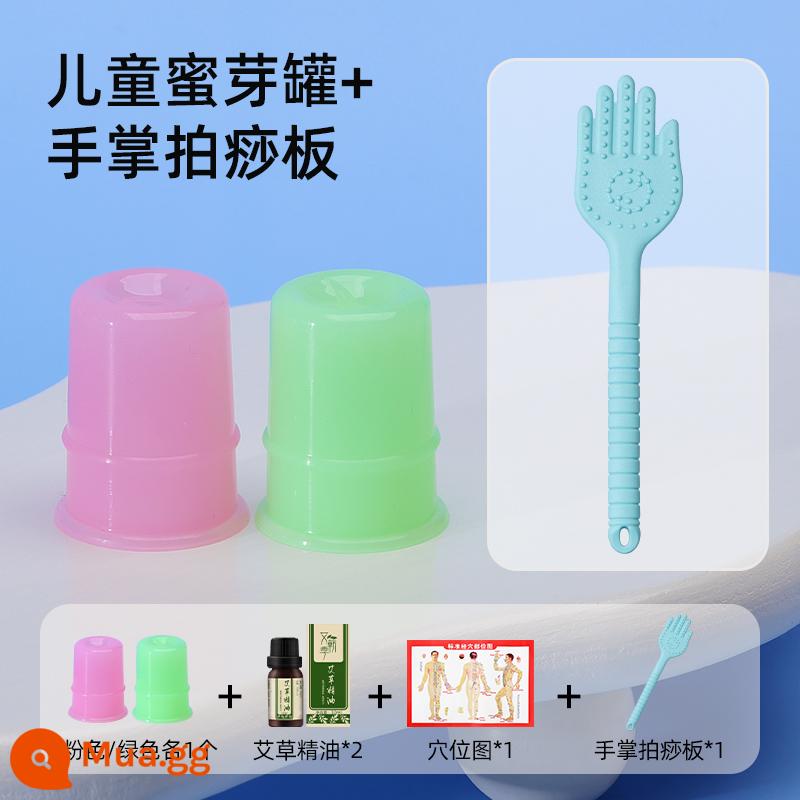 Hũ nụ mật ong, dụng cụ cạo và massage cho trẻ em, silicone Thái Cực Quyền, giác hơi cho trẻ em, dụng cụ massage toàn thân - Hồng 1+Xanh lá 1+Bảng Paisha cọ 1+Tinh dầu 2+Bản đồ huyệt 1