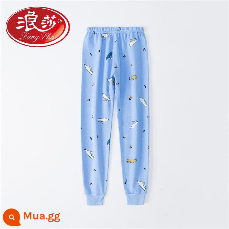 Quần vệ sinh trẻ em Langsha cotton nguyên chất quần đơn em bé trung niên trở lên quần vệ sinh bé trai và bé gái quần ấm quần mặc trong - màu lục lam nhạt