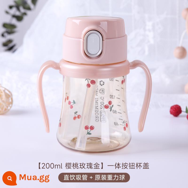 Cốc uống nước có ống hút Grosmimi baby cho bé trên 1 tuổi tập uống nước cốc tập uống bình sữa - [Với Bóng Trọng Lực Chính Hãng] Cherry♥Rose Gold 200 ml Phiên bản giới hạn