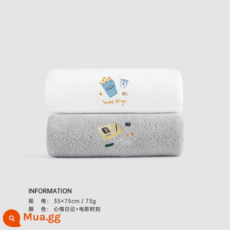 2 miếng khăn Sanli rửa mặt, dùng tại nhà hơn cotton nguyên chất, thấm hút tốt, nhanh khô, vừa tắm vừa lau tóc, mềm mại hơn, khăn mặt người lớn nam nữ - Trắng nhạt + xám tĩnh