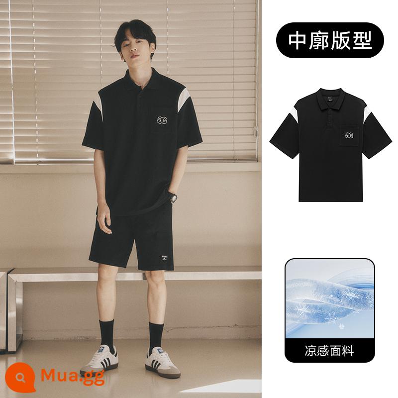 GXG nam màu tương phản ngắn tay lụa băng T-shirt nam không áp lực Áo POLO triều thương hiệu hàng đầu mùa hè 2023 sản phẩm mới - Màu đen (kết cấu mát mẻ)