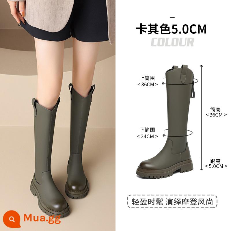 Zhuoshini Plus Nhung Giày Bốt Nữ 2023 Mới Thu Đông Giày Bốt Nữ Mỏng Đế Dày Giày Cao Cổ - Khaki