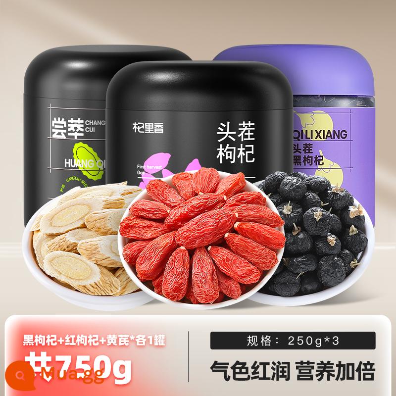 Qilixiang Wolfberry Ningxia cao cấp Wolfberry 500g cao cấp hạt lớn trà kết cấu mịn Cửa hàng hàng đầu chính thức của nam giới - [Điều hòa tăng cường] 250g dâu đen + 250g xương cựa + 250g dâu tây đỏ, tổng cộng 750g, tăng gấp đôi dinh dưỡng và làn da hồng hào