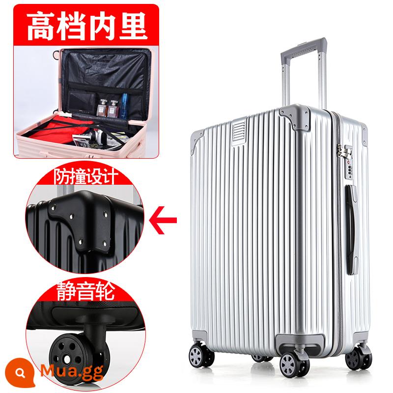 Công suất siêu lớn làm dày hành lý thời trang khung nhôm 30 inch thể thao nam trường hợp xe đẩy ký gửi du lịch nữ tắt tiếng bánh xe đa năng - Dây kéo nâng cấp màu bạc