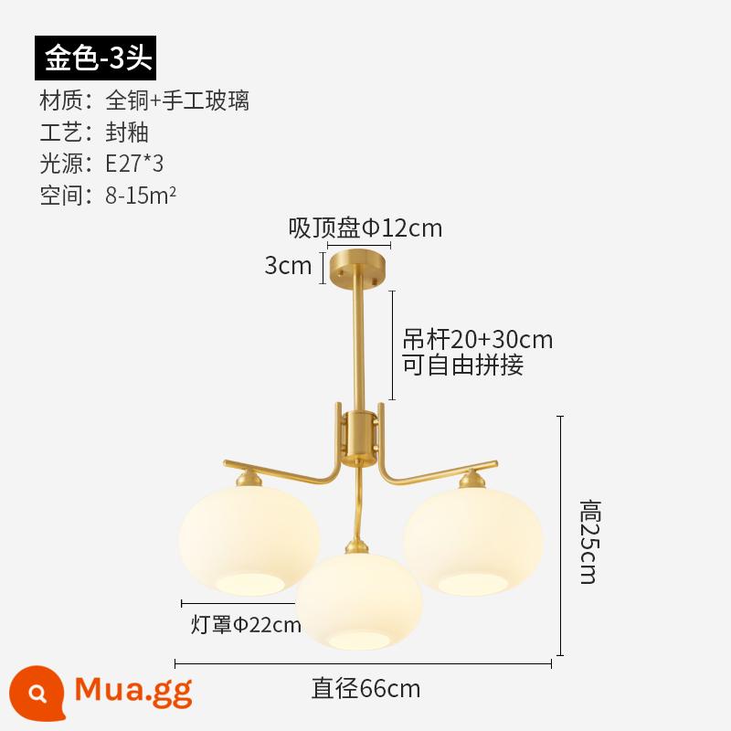 Phương pháp hoàn toàn bằng đồng Ánh sáng kiểu Mỹ đèn chùm hồng sang trọng Bậc thầy phòng khách Memphis Bậc thầy phòng khách Bắc Âu hiện đại phong cách tối giản thời trung cổ màu kem cổ điển - 3 đầu vàng - toàn bộ chất liệu đồng (bảo vệ mắt thay đổi ánh sáng ba màu)