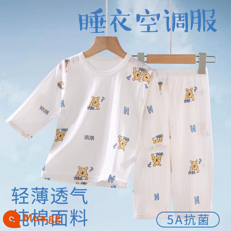 Bộ đồ ngủ trẻ em bé trai mùa hè cotton mỏng quần áo điều hòa bé trai và bé gái bộ quần áo mặc ở nhà xuân thu bé gái - bảng chữ cái gấu