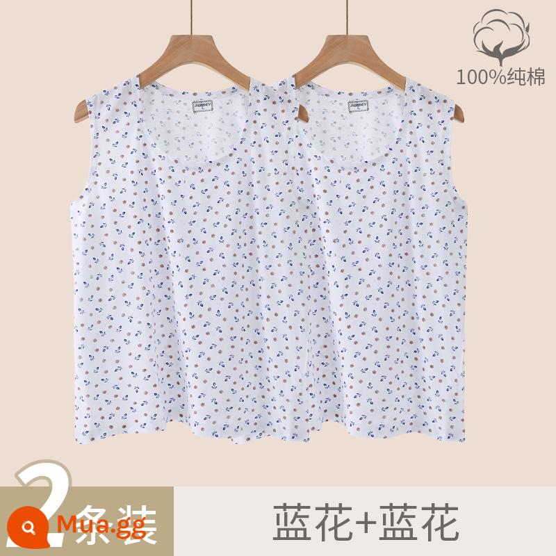 Áo vest nữ trung niên và cao tuổi cotton nguyên chất rời bà già bà nội bông mẹ đồ lót người già áo lót mùa hè phần mỏng - Hoa xanh + hoa xanh [hai mảnh đạt tiêu chuẩn để thay thế]