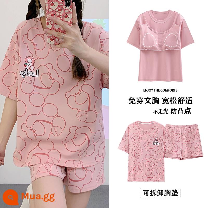 Bộ đồ ngủ có đệm ngực nữ ngắn tay cotton hè mẫu xuân thu 2023 bộ đồ mặc nhà mới mặc ngoài được - Cẩm Phi