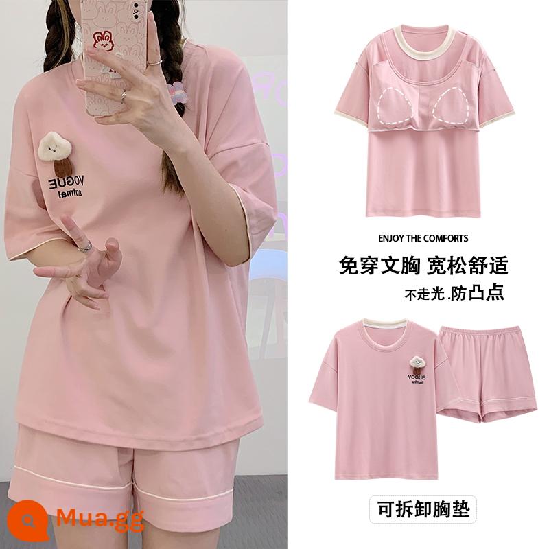 Bộ đồ ngủ có đệm ngực nữ ngắn tay cotton hè mẫu xuân thu 2023 bộ đồ mặc nhà mới mặc ngoài được - cây phong mùa thu