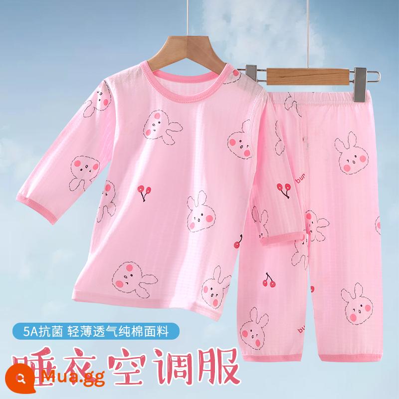 Bộ đồ ngủ trẻ em bé trai mùa hè cotton mỏng quần áo điều hòa bé trai và bé gái bộ quần áo mặc ở nhà xuân thu bé gái - chú thỏ nền tảng