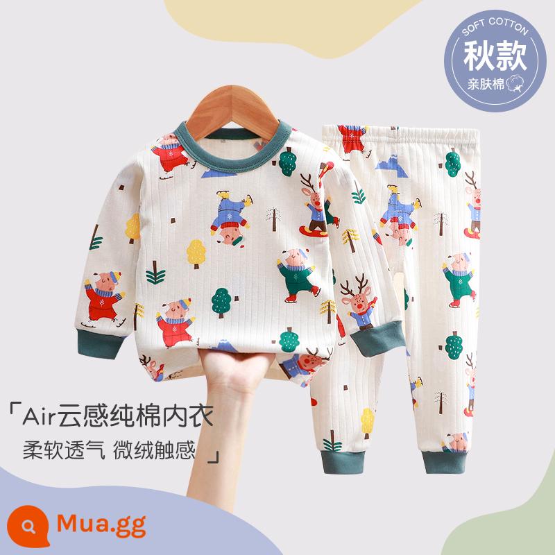 Bộ đồ ngủ trẻ em bé trai mùa hè cotton mỏng quần áo điều hòa bé trai và bé gái bộ quần áo mặc ở nhà xuân thu bé gái - Chú nai nhỏ dễ thương