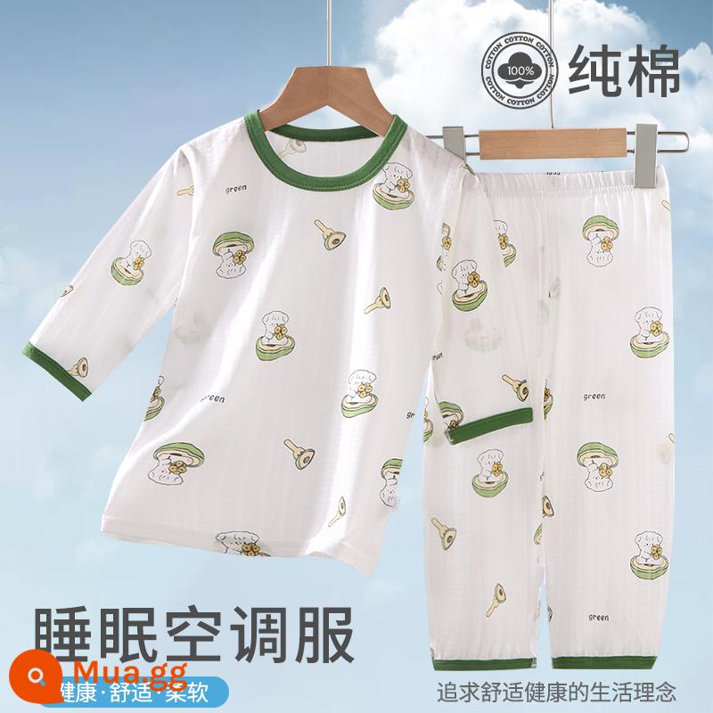 Bộ đồ ngủ trẻ em bé trai mùa hè cotton mỏng quần áo điều hòa bé trai và bé gái bộ quần áo mặc ở nhà xuân thu bé gái - Con chó sữa trên nền trắng