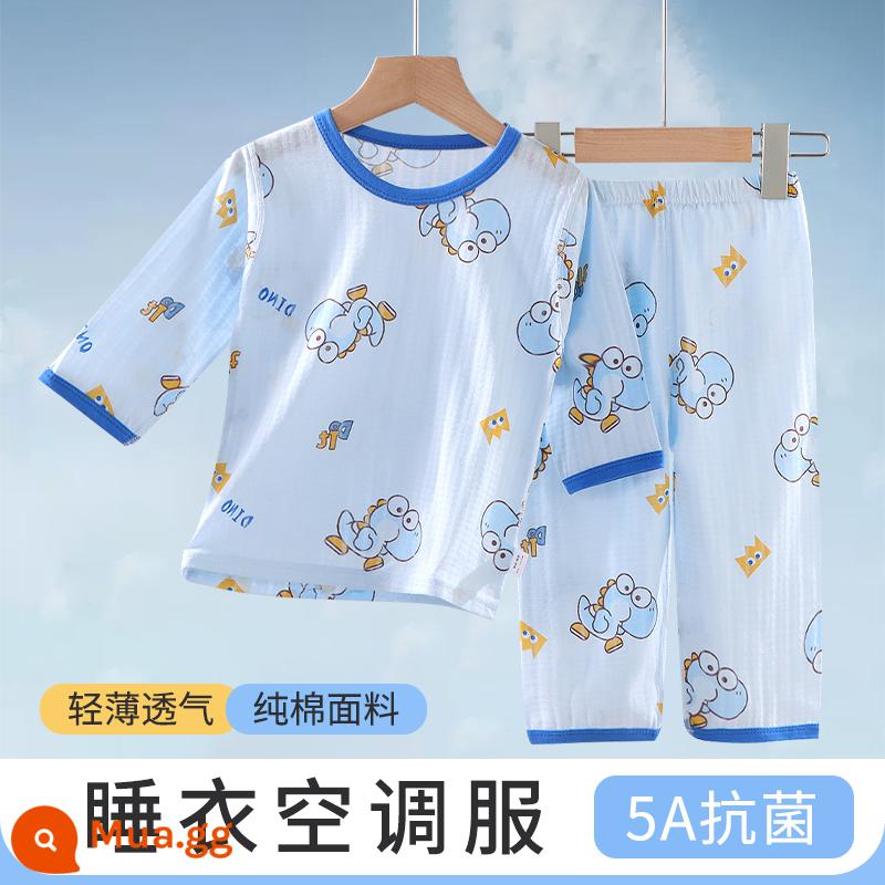 Bộ đồ ngủ trẻ em bé trai mùa hè cotton mỏng quần áo điều hòa bé trai và bé gái bộ quần áo mặc ở nhà xuân thu bé gái - chạy khủng long