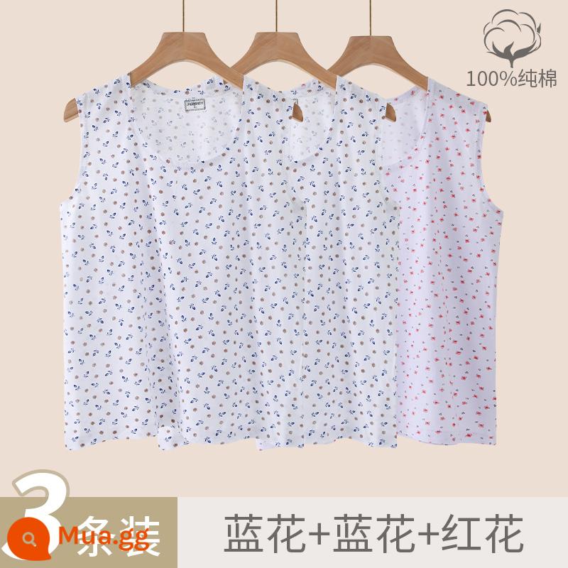 Áo vest nữ trung niên và cao tuổi cotton nguyên chất rời bà già bà nội bông mẹ đồ lót người già áo lót mùa hè phần mỏng - Hoa xanh + hoa xanh + hoa đỏ [Giữ ba mảnh cho yên tâm]