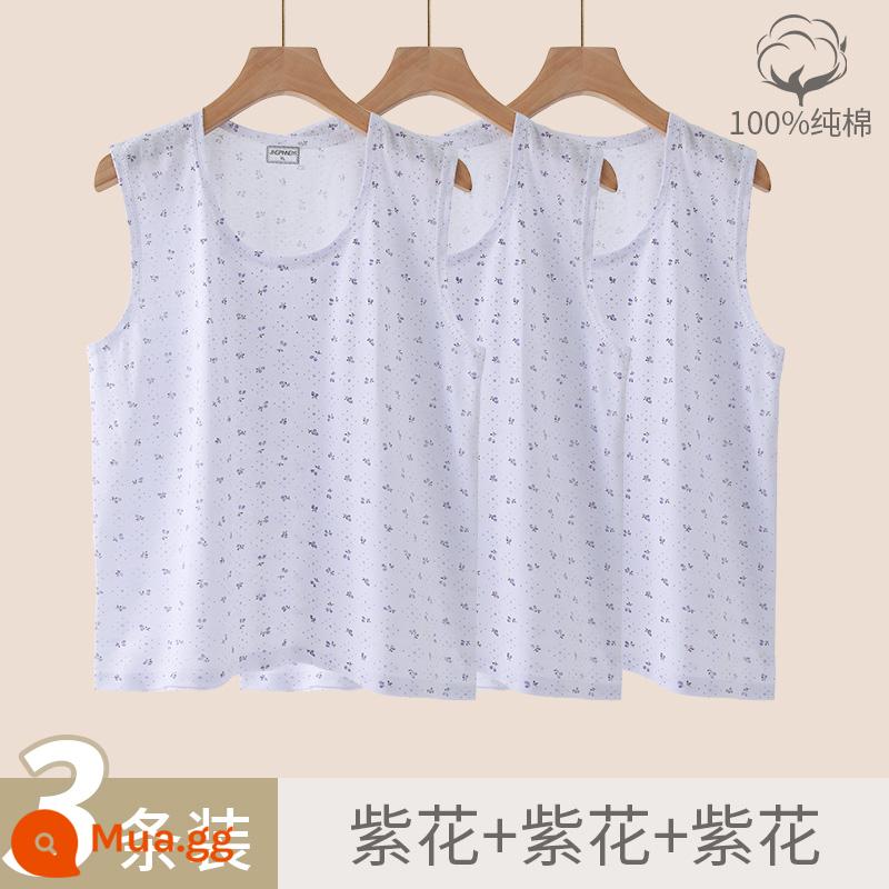 Áo vest nữ trung niên và cao tuổi cotton nguyên chất rời bà già bà nội bông mẹ đồ lót người già áo lót mùa hè phần mỏng - Hoa tím+Hoa tím+Hoa tím [Chuẩn bị ba miếng cho yên tâm]