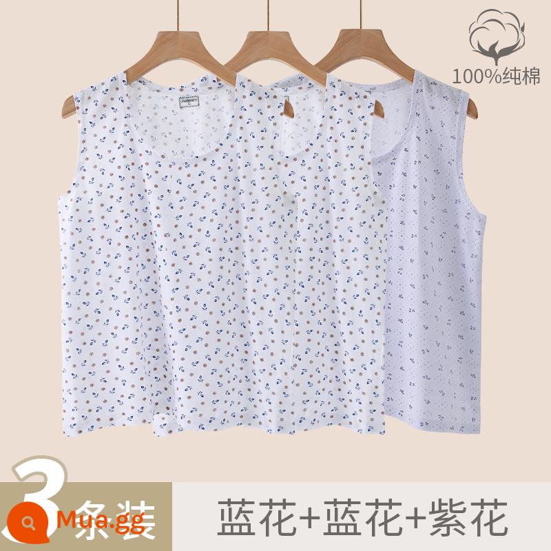 Áo vest nữ trung niên và cao tuổi cotton nguyên chất rời bà già bà nội bông mẹ đồ lót người già áo lót mùa hè phần mỏng - Hoa xanh + hoa xanh + hoa tím [Chuẩn bị ba mảnh cho yên tâm]